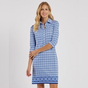 NWT Jude Connally Susanna Dress Terrace Geo Border Beacon Blue Sz XS